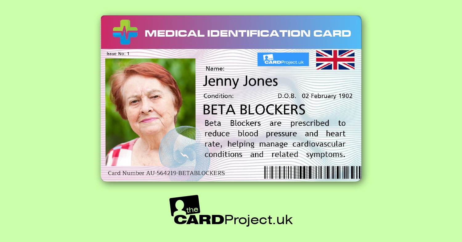 Premium Beta Blocker Medicine Alert Photo ID Card (FRONT)